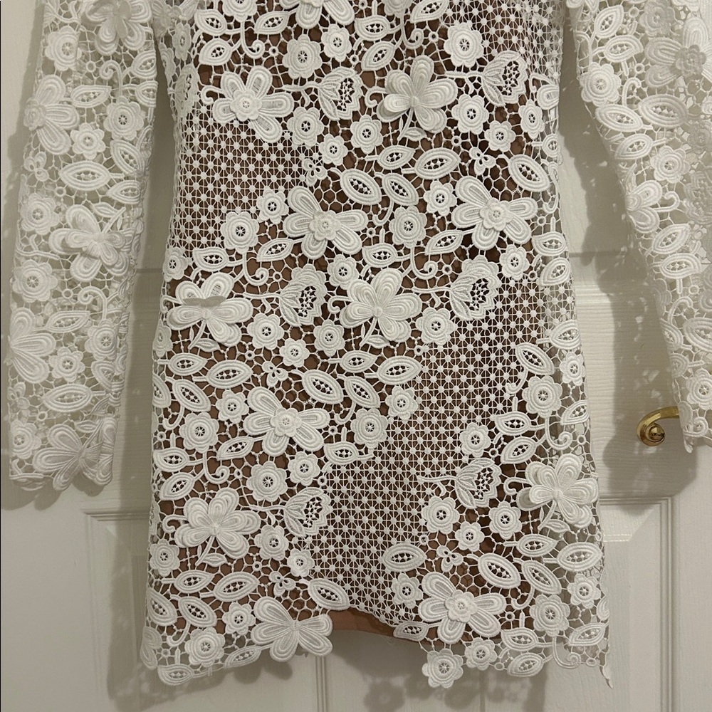 Self-Portrait 3D White Floral Guipure Lace Mini Dress New Size 4 - Picture 9 of 15